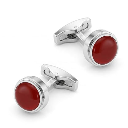 Cufflinks for Men, Stainless Steel Tuxedo Cuff Links Classic | Stainless Steel, 0.5 inch Lead-Free and Nickel-Free, groom Wedding Business Party, Gift for boyfriend Husband father - color: Red