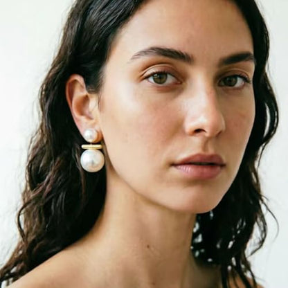 Vintage Big Pearl Stud Earrings For Women White Round Pearls Earrings Faux Pearl Charm Round Bridal Earring Prom Wedding Jewelry