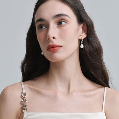 14k Gold Plated Lightweight Pearl Earrings,Trendy Jewelry,Teardrop Hoop Earrings for Women,Pearl Drop Earrings,Elegant Jewelry for Gifts - color: Circle Pearl Silver