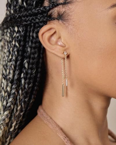 Dangle Earrings for Women - 14K Gold/White Gold/Rose Gold Plated Butterfly Heart Star Hoop Chain Long Tassel Cubic Zirconia CZ Dangle Earrings - color: Chain front and back