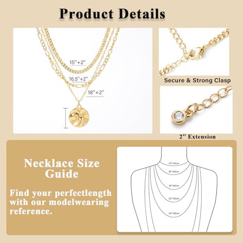 Layered Gold Necklaces for Women14K Gold Planted Non Tarnish | Cuban, Herringbone,Figaro,Paperclip Chain Layering Stack Choker Necklace , Trendy Jewelry Gift for Women - color: A