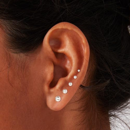 Xpircn Flat Back Stud Earrings 16G 18G 20G Tiny CZ Stud Earrings, Gold Flat Back Earrings, Threadless Cartilage Tragus Piercing Conch Helix Stud - color: Silver-Tiny Ball, size: 20G 6mm Bar