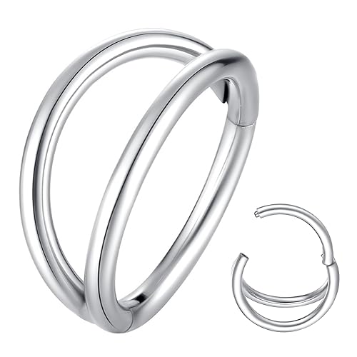 ORANGELOVE Double Hoop Nose Ring 18G 16G 316L Surgical Steel Cartilage Earring Septum Jewelry Seamless Hinged Clicker Segment Ring Conch Daith Tragus Helix Rook Piercing Earring Lip Ring - color: Silver, size: 1pc 20 Gauge 7mm