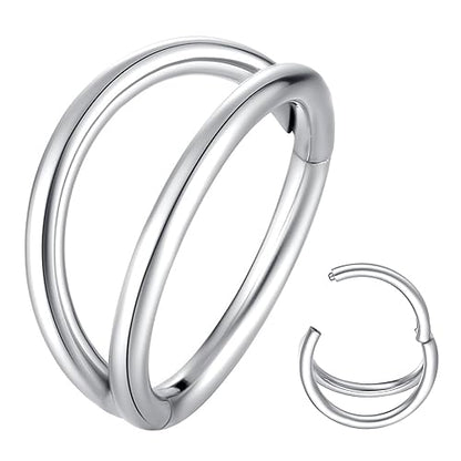 ORANGELOVE Double Hoop Nose Ring 18G 16G 316L Surgical Steel Cartilage Earring Septum Jewelry Seamless Hinged Clicker Segment Ring Conch Daith Tragus Helix Rook Piercing Earring Lip Ring - color: Silver, size: 1pc 18 Gauge 12mm