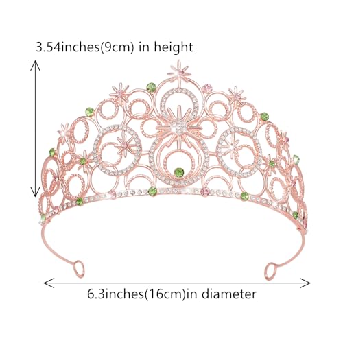 Crystal Crowns for Women, Crystal Bubble TiaraBride Royal Queen Headband Princess Headpieces for Women Bridal Wedding Prom Birthday Party Crowns - color: Rose Gold Pink Green
