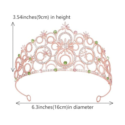 Crystal Crowns for Women, Crystal Bubble TiaraBride Royal Queen Headband Princess Headpieces for Women Bridal Wedding Prom Birthday Party Crowns - color: Rose Gold Pink Green