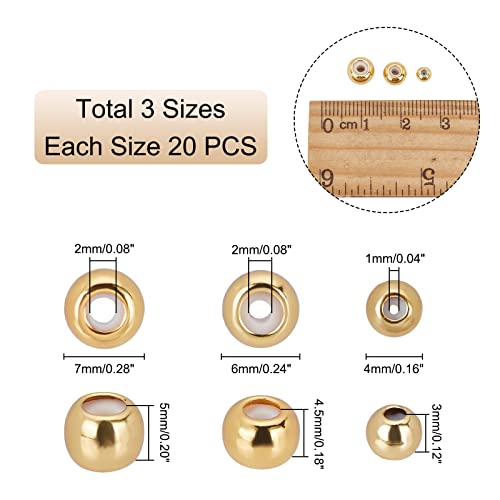 PH PandaHall 18K Gold Stopper Beads, 60pcs Silicone Slider Beads Brass Rubber Beads Adjustable Round Beads Positioning Spacer Beads for DIY Jewelry Bracelet Necklace Making, 4/6/7mm - size: 4/6/7mm