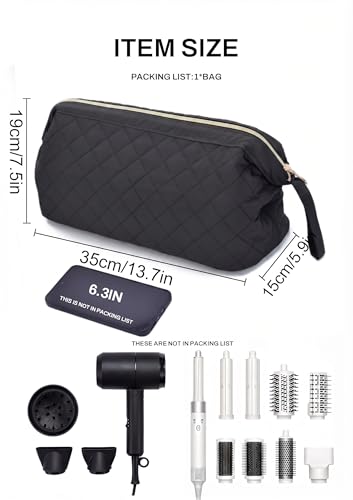 TeeYee Nylon Hair Tools Travel Bag for Dyson Airwrap Quilted Toiletry Bag | Travel Storage Bag for Shark Flexstyle/Curling Iron,Water-repellent,Wide-open,Well-structured,Heat-safe lining,001black - color: Black