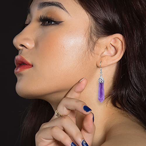 Jovivi 3Pairs Healing Crystals Earrings Sets for Women Natural Real Amethyst Rose Quartz Stone Healing Hexagonal Points Crystal Chakra Dangle Earrings - color: Style 2