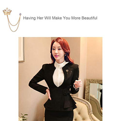 2PCS Men's Crown Hanging Chain Brooch with Stone Detailing, Engraving, Metal Crystal, Suit Stud Lapel Pin, Vintage Rhinestone Breastpin Wedding Brooch Pin, Gold and Silver