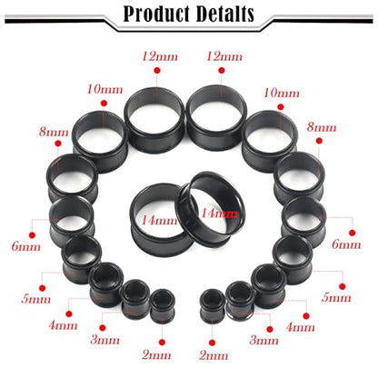 12G-25mm Single Flare Gauges Tunnels Plugs Stretching Set Kit 316L Surgical Steel Gauges Tunnle Plug for Ears 12G 10G 8G 6G 4G 2G 0G 00G 12mm 14mm 16mm 18mm 20mm 22mm 25mm - color: Black Tone, size: 12G(2.0mm)-14mm