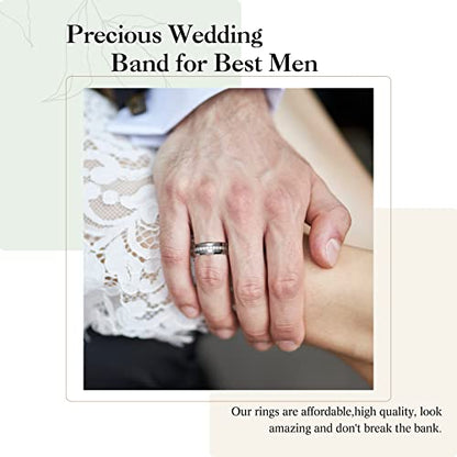King Will 8mm Tungsten Carbide Rings for Men Cubic Zircon Stones Inlay - color: Silver 8mm