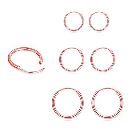 EPIRORA Sterling Silver Hoop Earrings for Women Men, Hypoallergenic Cartilage Earring Endless Small Hoop Earrings Set, 3 Pairs Tragus Earrings (8mm/10mm/12mm) - style: 3# 3 Pairs(8/10/12mm)-Rose Gold