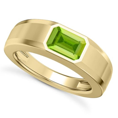 1CT - 3CT Gemstone Signet Pinky Ring - Emerald Cut Gem Pinky Ring White Yellow Rose 10K 14K 18K Gold Sterling Silver Mens Gem Signet Rings for Anniversary Fathers Day - style: Peridot