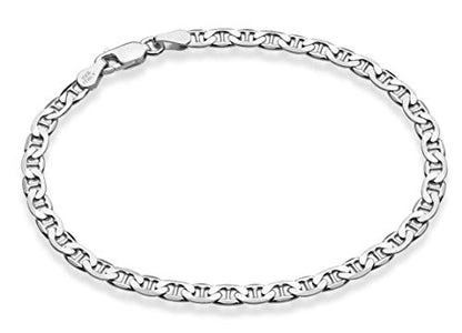 Miabella Italian Solid 925 Sterling Silver, 18Kt Gold Plated 3mm, 4mm Solid Mariner Link Chain Bracelet for Men Women, Made in Italy - color: sterling silver, size: 0.16 in width x 6.5 in length