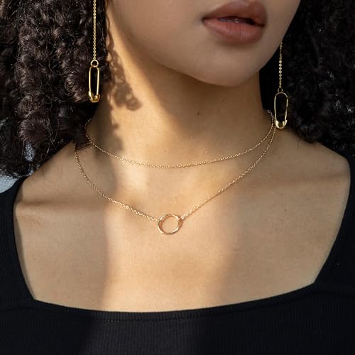 Layered Necklaces for Women - 14K Dainty Gold Plated Layering Chokers Necklaces Set Multilayer Delicate Necklace Trendy Adjustable Long Layered Necklaces for Women - style: 16 Circle Karma Necklace