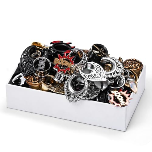 Stainless/Acrylic Ear Gauges Plugs Tunnels, 10 Pairs Random Assorted Styles Gothic Punk Body Piercing Stretchers Expander. - size: 8mm