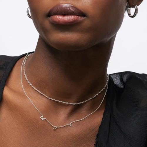 OAK & LUNA Inez Initial Necklace - Gold Plated & Sterling Silver — A-Z Letter Pendant on 15″ + 2″ Adjustable Cable Chain - color: 925 Sterling Silver, style: Letter M