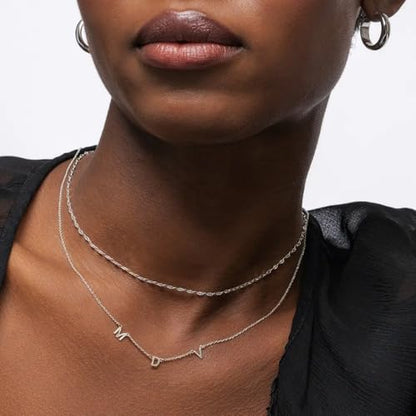 OAK & LUNA Inez Initial Necklace - Gold Plated & Sterling Silver — A-Z Letter Pendant on 15″ + 2″ Adjustable Cable Chain - color: 925 Sterling Silver, style: Letter M
