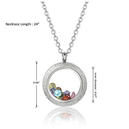Jovivi 25mm/30mm Living Floating Memory Glass Locket Necklace - Stainless Steel Secure Buckle Closure - color: 25mm(Matte Locket)