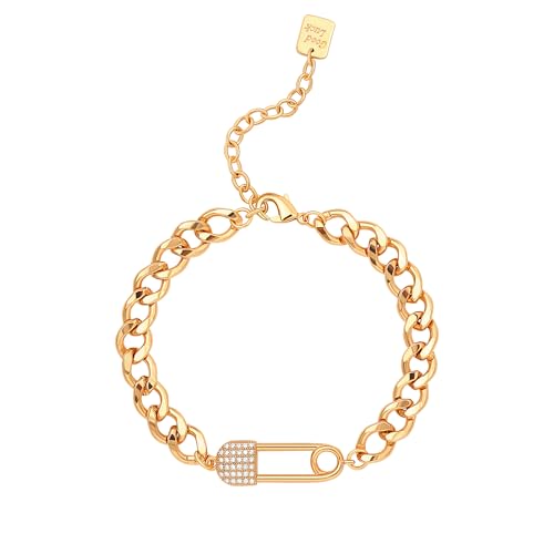 SOFYBJA 18k Gold Plated Personalized Chunky Cuban Oval Link Chain Bracelets for Men Toggle Rope Bracelet Jewelry for Women - style: Zircon Pin Cuban Chain Link Bracelet