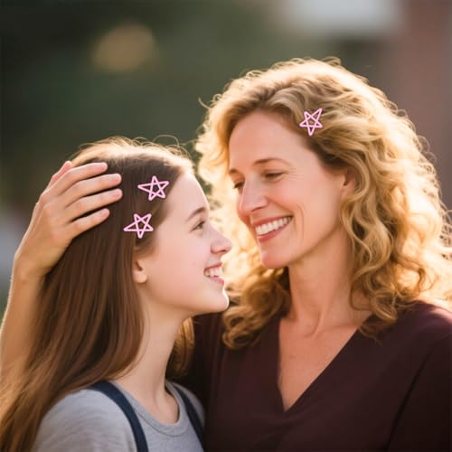 ELANE 24 Pcs Star Snap Hair Clips for Women Girl,Cute Hair Barrettes for Women Fine Thin Hair Accessories DIY - color: Pink