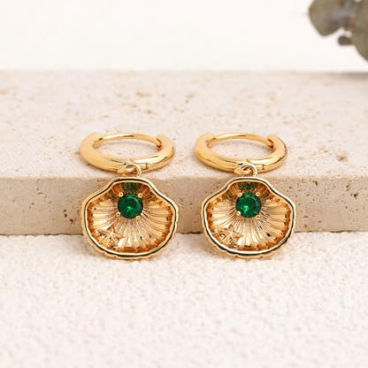 Sonateomber Gold Silver Small Hoop Dangle Earrings for Women, Trendy Dainty Rhinestone CZ Dangling Prom Wedding Leaf Flower Snowflake Butterfly Starfish Fashion Jewelry Gift - color: Shell