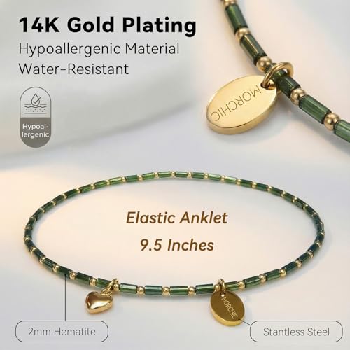 Womens Hematite Anklet, Handmade Foot Chain, Elastic Beach Chakra Jewelry - color: Ank-6