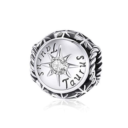 Zodiac Sign Charm fit Charms Bracelet 925 Sterling Silver Charm Birthday Charm 12 Constellations Charms For pandora Bracelets - color: Taurus