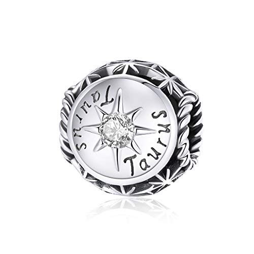 Zodiac Sign Charm fit Charms Bracelet 925 Sterling Silver Charm Birthday Charm 12 Constellations Charms For pandora Bracelets - color: Taurus