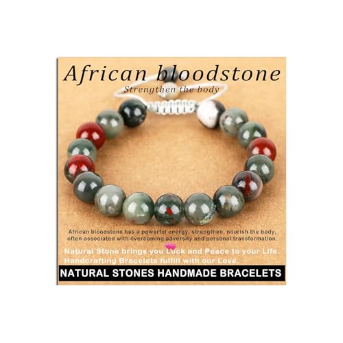 AD Beads Handcrafted Beaded Macrame Bracelet Stylish Customizable Jewelry for Men and Women Protection Healing Gemstone for Balance Wellness Positive - color: African bloodstone, size: 10mm