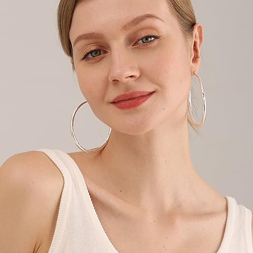 OOOPEL 925 Sterling Silver Hoop for Women Gold Hoop Earrings Hypoallergenic Diamond-Cut Ripples Designed - Non Tarnish Large Hoop Earrings(30/40/50/60/70mm) - color: Silver-70mm