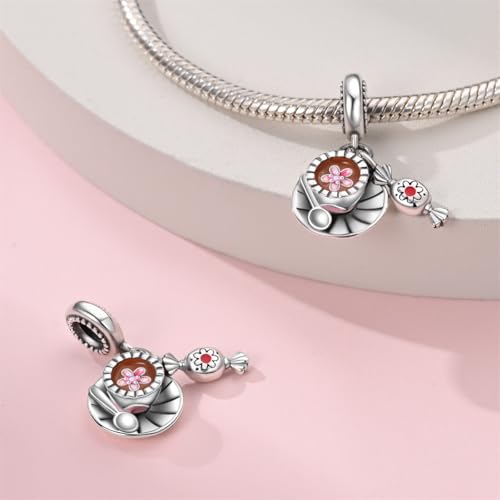 925 Sterling Silver Bead Charm for Pandora Bracelets and Necklaces,Pink Bow Cherry Butterfly Blue Ocean Pendant Bead Charms Jewelry Present Valentines Gifts for Wife/Girlfriend Women - style: Candy Coffee Charms