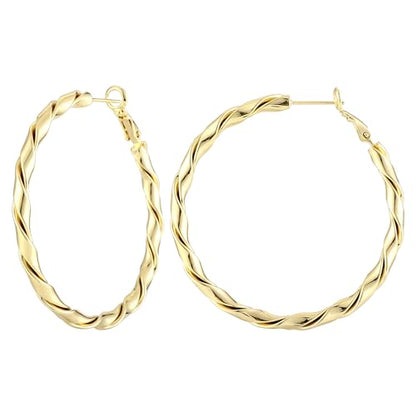 14k Gold Plated Hoop Earrings for Women, 925 Sterling Silver Posts Thick Twist Hypoallergenic Chunky Large Earrings 20mm 30mm 40mm 50mm - color: Yellow Gold, size: 50mm
