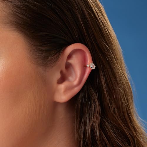 MILLA Ear Cuffs Non Piercing, Birthstone Jewelry, 14K Gold Plated over 925 Sterling Silver Half Hoop Dainty Earrings for Women Trendy with CZ Stones, Lightweight and Hypoallergenic - color: 04 April - Diamond