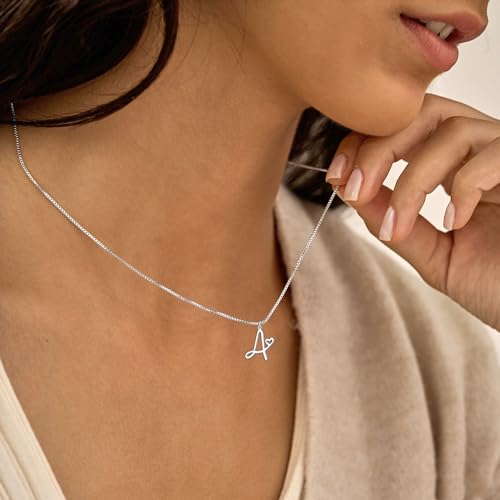 Initial Necklaces for Women Trendy, Dainty Silver Letter Necklace Cute Pendant Choker Name Necklace Personalized Costume Monogram Silver Jewelry Necklace for Women Valentines Gifts - color: Silver, style: S