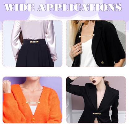 4pcs Pearl Dress Clips 4 Style Back Cinch Clips Set Vintage Sweater Pearl Brooch Dress Shirt Ties for Women Sweater Cardigan