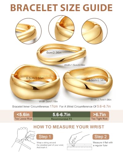 8YEARS Chunky Gold Bangle Bracelets for Women, 14k Gold Plated | Cuff Bangles, Stack Bracelet Set, Wide Trendy Fashion, Jewelry Gifts - color: D-Gold-3PCS