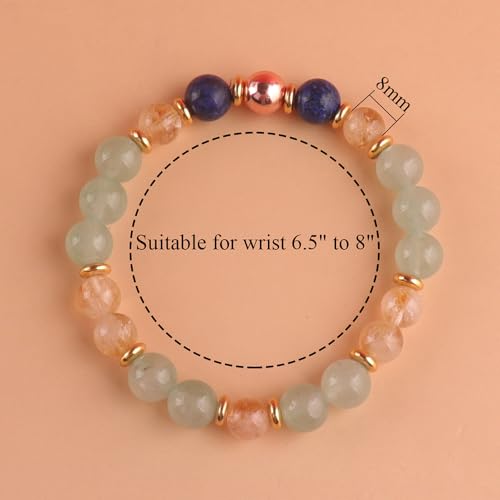 KSQS Healing Stone Bead Bracelet for Women, Natural Gemstones Balance Protection Bracelet, Spiritual Crystal Beads Bracelet Anxiety Relief with Meaning Card - color: Happiness