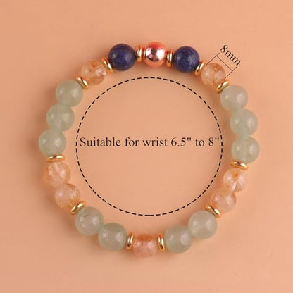 KSQS Healing Stone Bead Bracelet for Women, Natural Gemstones Balance Protection Bracelet, Spiritual Crystal Beads Bracelet Anxiety Relief with Meaning Card - color: Happiness