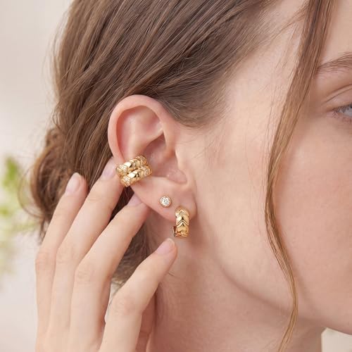 Gold Ear Cuff for Women, 14K Gold Plated Single Non-Pierced Earring with Micro-Pave Cubic Zirconia Adjustable Open Ear Clip for Daily Wear & Special Occasions - color: ear cuff-S 010