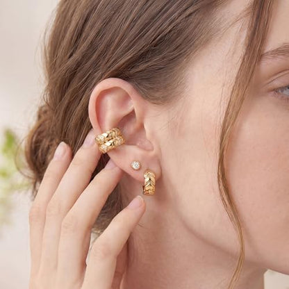 Gold Ear Cuff for Women, 14K Gold Plated Single Non-Pierced Earring with Micro-Pave Cubic Zirconia Adjustable Open Ear Clip for Daily Wear & Special Occasions - color: ear cuff-S 010
