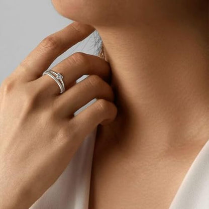 OOOPEL Sterling Silver Adjustable Ring S925 Silver Rings for Women Cubic Zirconia Twist Love Knot Dainty Ring Silver Minimalist Open Finger Rings Silver Thumb Sterling Silver Ring - color: silver-B