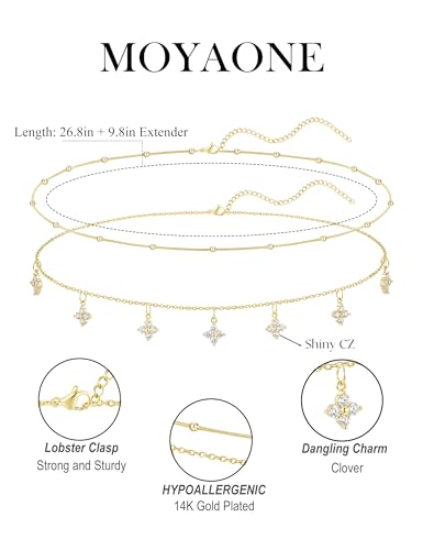 Waist Chain for Women Belly Chain Waist Beads Body Chain | 14K Gold Plated Chain Belts, Waterproof Non Tarnish Body Jewelry, Dainty Sexy Gift for Her, Layered Summer Beach Accessories - style: satellite & clover