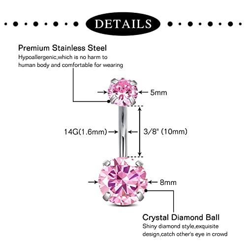 Anicina Belly Button Rings 14G Diamond CZ Belly Rings Surgical Stainless Steel Navel Rings Butterfly Heart Devil Belly Button Piercing Jewelry for Women - color: SetB-silver08