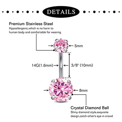 Anicina Belly Button Rings 14G Diamond CZ Belly Rings Surgical Stainless Steel Navel Rings Butterfly Heart Devil Belly Button Piercing Jewelry for Women - color: SetB-silver08