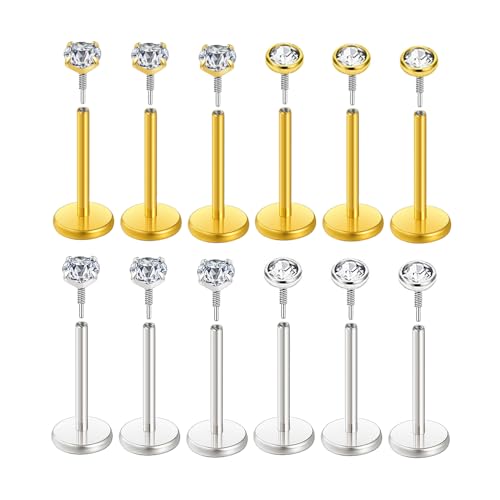 Flat Back Earrings Tragus Lip Nose Ring Studs Body Piercing Jewelry | 316L Stainless Steel 20G 18G Labret Monroe Cartilage Conch Helix - color: 8mm 20G 12Pcs