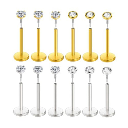 Flat Back Earrings Tragus Lip Nose Ring Studs Body Piercing Jewelry | 316L Stainless Steel 20G 18G Labret Monroe Cartilage Conch Helix - color: 8mm 20G 12Pcs