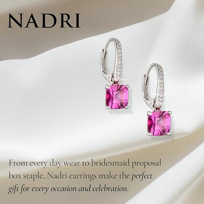 NADRI Cushion Cut CZ Leverback Earrings - color: Cushion - Pink