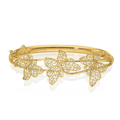 IceCarats 14K Yellow Gold Filigree Butterfly Hinged Bangle Bracelet, 7 inch | Polished, Matte, Solid